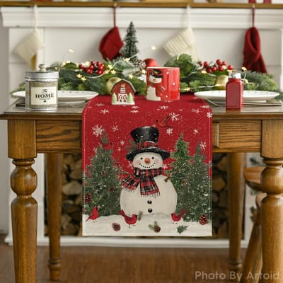 Tafelloper Kerst - Tafelkleed Linnen - Feestelijke Decoratie - Duurzaam Polyester - 33 x 274 cm - Multicolor