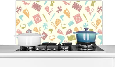 Spatscherm keuken 100x50 cm - Kookplaat achterwand Patronen - Huishouden - Elektronica - Retro - Muurbeschermer - Spatwand fornuis - Hoogwaardig aluminium