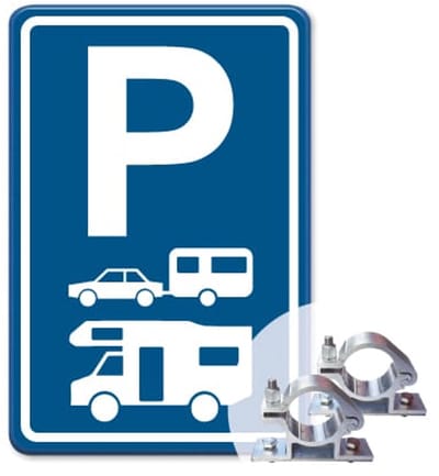 Parkeerbord Caravans en Campers - blauw - Weerbestendig Aluminium - 40x60 cm - Bevestiging: Met paalbeugels Ø48mm