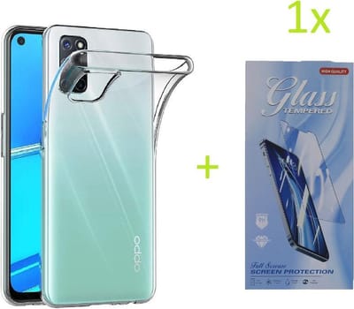 Hoesje Geschikt voor: Oppo A52 / Oppo A72 / Oppo A92 Transparant TPU Silicone Soft Case + 1X Tempered Glass Screenprotector
