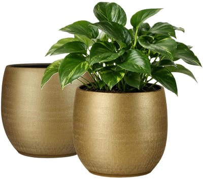 Mica Decorations Plantenpot - 2x - keramiek - goud glans / ribbels - D31 x H32 cm - bloempot Havana