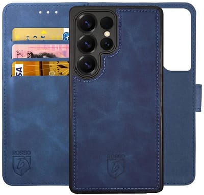Rosso Element Geschikt voor Samsung Galaxy S25 Ultra | Uitneembaar 2-in-1 Hoesje | Luxe Portemonnee | Back Cover en Book Case | Pasjeshouder | Blauw