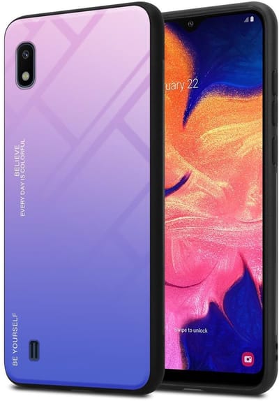 Cadorabo Hoesje geschikt voor Samsung Galaxy A10 / M10 in ROZE - BLAUW - Tweekleurige beschermhoes van TPU-silicone Case Cover en achterzijde van gehard glas