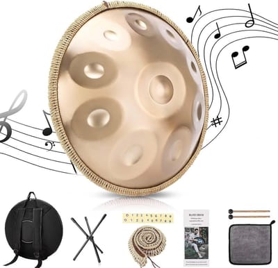 Handpan Trommel - Muziek Instrument - Muziek Maken - 10 Tonen D Mineur - 55 cm Diameter - Goud