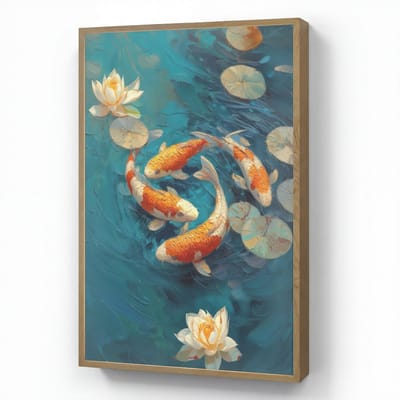 Wandlamp 60x90 cm - Oplaadbaar - Vissen - Waterlelies - Oranje - Water - Wandlampen binnen woonkamer - Slaapkamer lamp - Decoratieve nachtlamp - Vloerlamp draadloos