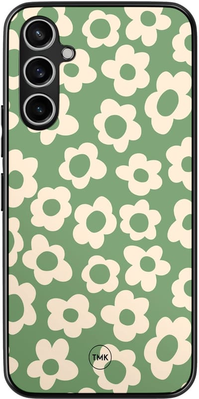 Hoesje geschikt voor Samsung Galaxy A54 - Retro cute flowers - Groen - TPU case - Bloemen - Hardcase zwart telefoonhoesje