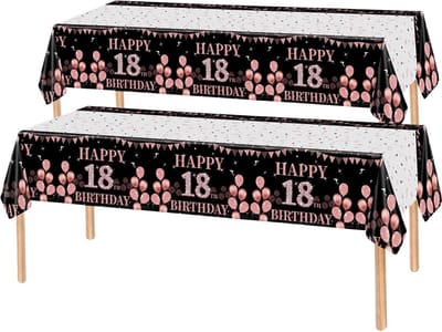 2x Tafelkleed Laken 18 Jaar Verjaardag Versiering Tafeldecoratie Feest Rose/Zwart Tafellaken Plastic Tafelzeil 274*137cm