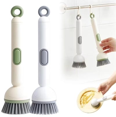 OIMG Afwasborstel - 2 stuks - met Zeepdispenser - Verstelbare hoek roterende schrobborstel - 27,4 cm x 6 cm - Afwassen - Afwasborstels - keukenborstel - Wandmontage - voor het eenvoudig verwijderen van vet,hardnekkige vlekken - groen/grijs