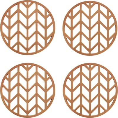 Krumble Pannenonderzetter - Set van 4 - Pannenonderzetter hittebestendig - Pannenonderzetter Siliconen - Pannenonderzettters - Pijlen patroon - Diameter 14 - Bruin