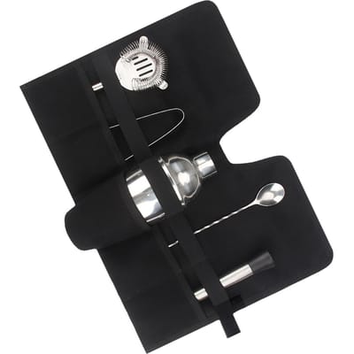 Canvas Cocktail Set Draagtas Draagbaar Opvouwbaar Rolband Professionele Mixologie Bartender Tas voor Kamperen Buiten zwart