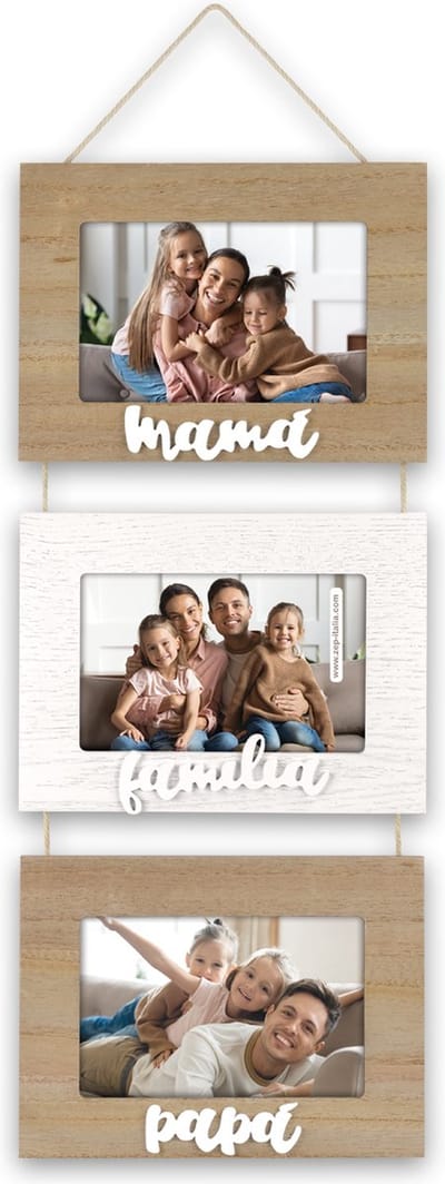 ZEP - Triple Houten Fotolijst Parents ES bruin/wit voor 3 foto's 10x15 (afmeting 20x52 cm) - T347ES