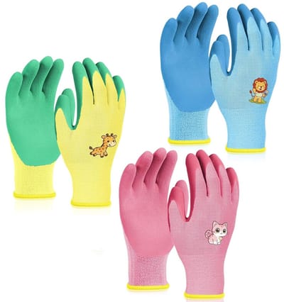 3 Paar Tuinhandschoenen voor Kinderen, Veilig en Ademend, Flexibel en Antislip voor Tuinwerk, Kamperen, Leeftijd 6-8, Mix & Match Ontwerp