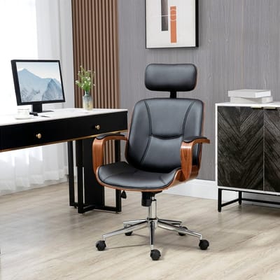 OKWISH Ergonomische Bureaustoel Met Hoge Rugleuning En Afneembare Hoofdsteun Voor Thuiswerk En Kantoor Kunstleer Zwart
