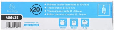 Exacompta 120x Rol 1vouw thermisch papier 55g 57x30mm zonder BPA (per20). - Wit - 40642E