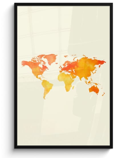 Poster in lijst - Fotolijst 80x120 cm - Posters - Wereldkaart - Oranje - Kleurrijk - Posterlijst zwart - Decoratie - Wanddecoratie woonkamer - Muurdecoratie slaapkamer