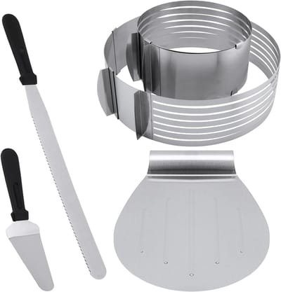Complete Set van 5 Taartgereedschappen voor Bakken: Taartlift, Verstelbare Taartring, Gebakmes en Accessoires voor Perfecte Taarten en Gebak