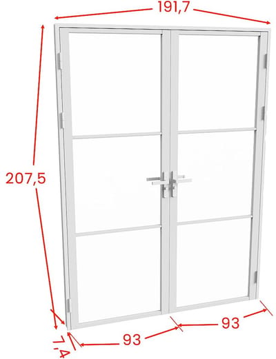 Vente-unique Omkeerbaar dubbel deurblok in aluminium en gehard glas - 2 x H204 x B93 cm - Wit - MASERU