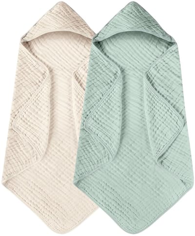 Baby Handdoek met Badcape - 2 stuks - Badcape Badstof - Baby Badcape van Crêpe Katoen - Wikkelhanddoek Badcape - Zacht absorberend - Geschikt voor pasgeborenen, baby's en peuters - 90 x 90 cm