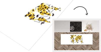 Keukenloper - Loper keuken - Wereldkaart - Dieren - Geel - 150x50 cm - Keukenloper vinyl