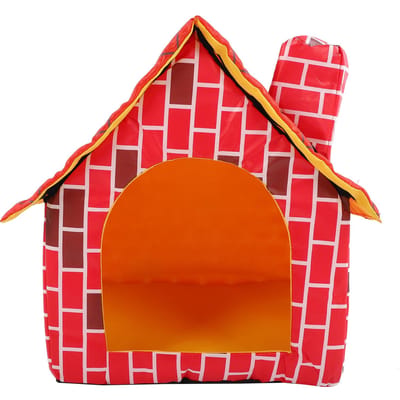 Dierenhuis Opvouwbaar Bed Rode Baksteen Schoorsteen Kat Puppy Bed Tent Huisdier Verwijderbaar Wasbaar HuisRood rood