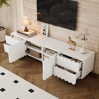Moderne witte tv-meubel - tv-beugel - tv-paneel - lage tv-kast - 175 x 38 x 37 cm