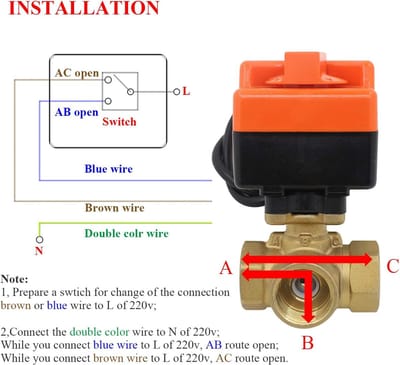 Elektrische Kogelkraan - 3 Weg Kraan - Waterstromen Sturen - Gemotoriseerde Actuator - 1 Inch DN25 - Messing