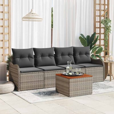 vidaXL - Tuinbank - Set - 5 - st - 4-Aantal - zitplaatsen - Grijs - poly - rattan