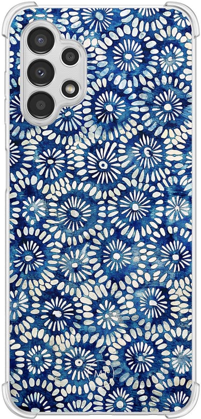 Hoesje (shockproof) geschikt voor Samsung Galaxy A13 4G - Azure daisies - Extra sterke case - TPU/polycarbonaat - Bloemen - Blauw, Transparant