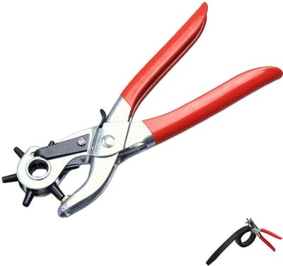 Lederen perforator - Leer Perforator - Riem Perforator voor Leer Heavy Duty - Draaibare Leren Riem Hand Perforator - voor Riemen, Horlogebanden, Riemen, Hondenhalsbanden - 6 Maten - 21×10cm - rood
