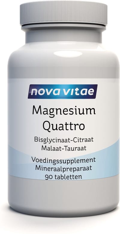 Nova Vitae - Magnesium Quattro : Magnesiumbisglycinaat - Magnesiumcitraat - Magnesiummalaat - Magnesium Tauraat - 90 tabletten