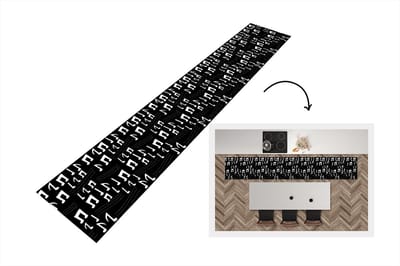 Keukenloper - Loper keuken - Muziek - Zwart Wit - Patroon - 300x50 cm - Keukenloper vinyl