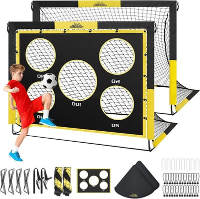 Grote Pop-Up Voetbaldoelen voor de Achtertuin, 2-Pack van 5×4 FT met Doelpaneel, Draagbaar Trainingsmateriaal voor Kinderen en Buitenactiviteiten