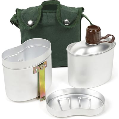 Draagbare aluminium kantineset met beker en deksel Outdoor Camping Kookgerei Mess Kit voor wandelen 3pcs set black
