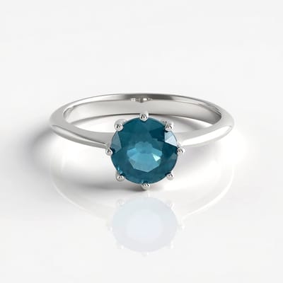 Cavill - Zilveren Ring 925 Sterling Zilver - 1,29 ct Petrol Kyaniet Ronde Edelsteen - Prong Zetting - Elegante Nepalese Sieraad - Blauwe Ringen Dames