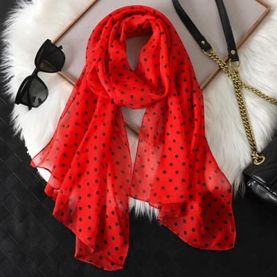 Dames Chiffon Stippen Sjaal Sjaal Veelzijdig Zonbescherming Decoratieve Sjaals Luxe Elegante Dame One size red