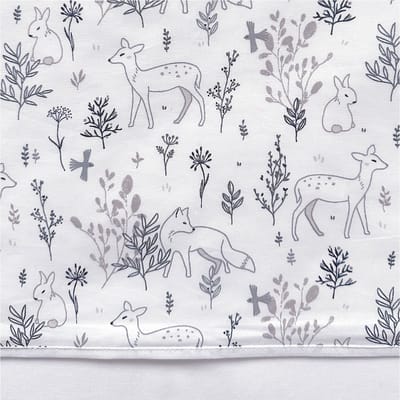 BINK Bedding Ledikantlaken Bas 100 x 150 cm - laken voor ledikant - lakentje - babylaken - bosdieren - konijn - vos - hert - grijs - beige - naturel