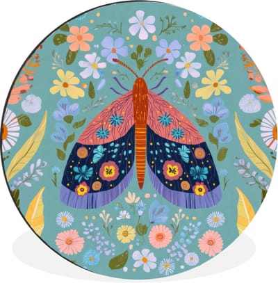 WallCircle - Wandcirkel - Muurcirkel - Vlinder - Sierlijk - Bloemen - Bladeren - Aluminium - Dibond - 30x30 cm - Binnen en Buiten
