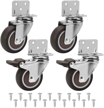 Dailygoods- Meubelwielen 50 mm - Zware Zwenkwielen - 4 Stuks - Draagvermogen 120 kg - L-vormige Montageplaat - Antislip Remmen - Rolwielen