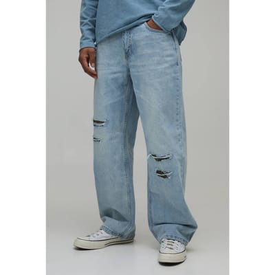 Leopard Rip & Repair Stonewash Relaxed Fit Jeans | Size 46