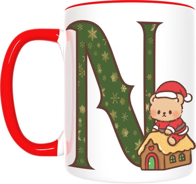 Kerst Mok met Letter N & Beer – Knus Cadeau met Peperkoekman – Inclusief Cadeauverpakking – 350ml