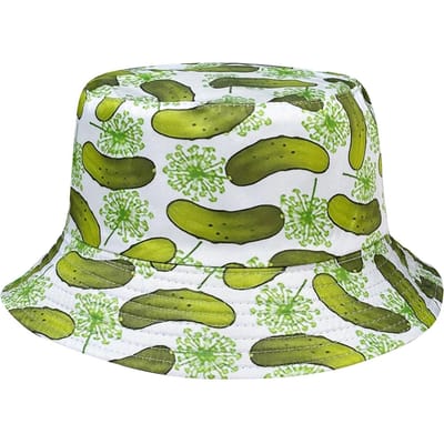 Chapeau de pêcheur imprimé motif concombre créatif, Réversible, Convient à toutes les saisons, Pliable et élégant, Parfait pour les voyages en plein air (green,One Size) vert