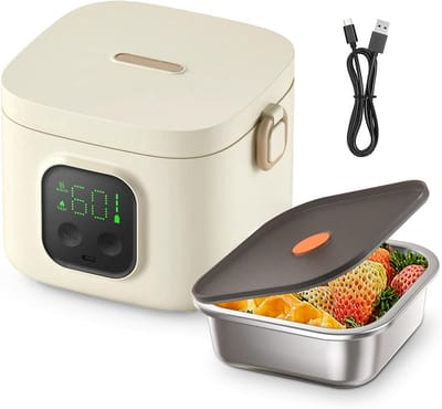 Elektrische Lunchbox - Warmhoudbox - Onderweg Eten - Met Accu - 800 ml - Zwart