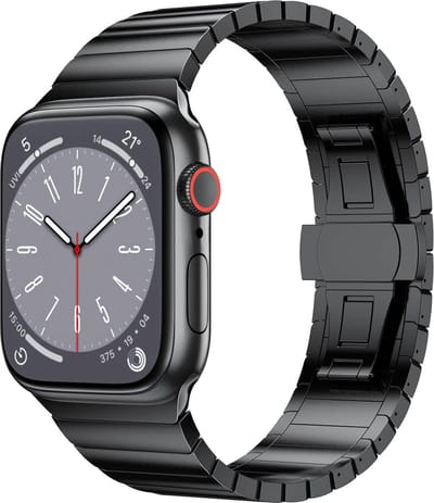 Stravo Luxe metalen bandje - Geschikt voor Apple Watch 46mm (Series 10/11), 45mm (Series 7/8/9), 44mm (Series 4/5/6, SE 1/2/3), 49mm (Ultra 1/2/3) - Zakelijke RVS Horlogeband met vlindersluiting - Zwart