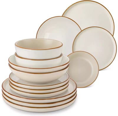 Luxe Serviesset – 16 delig – 4 persoons – Steengoed - Bordenset – Dinner platen – Dessertborden - Kommen - Pastabord - Beige