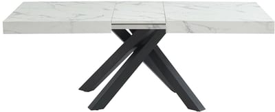 Vente-unique Verlengbare eettafel 6 tot 10 plaatsen van mdf en metaal - Wit en zwart marmereffect - CATONAV