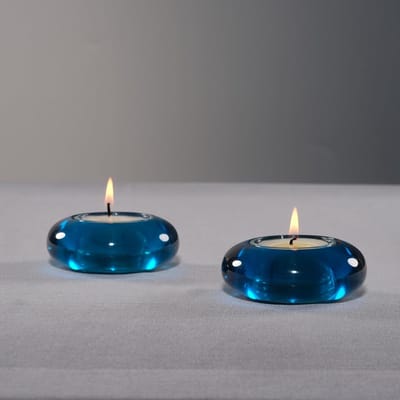 Famanu – Set van 2 kiezel theelichthouders, handgemaakt, rustgevende blauwe decoratie