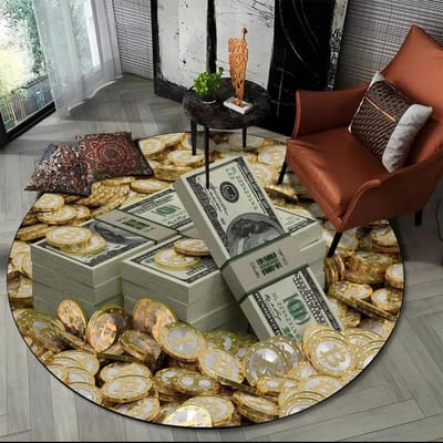 3D Illusie Dollar Euro Geld Patroon Rond Tapijt voor Woonkamer Slaapkamer Sofa Speelkamer Decor Kinderen Antislip Vloermat Vloerkleed Diameter 40cm