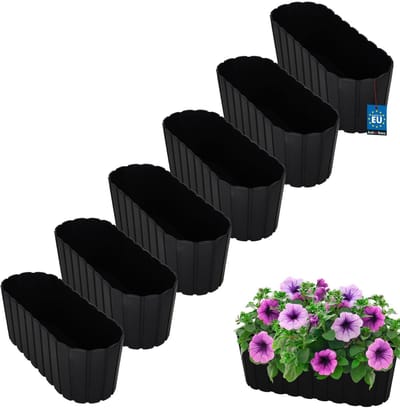 KOTARBAU® 6 st. Balkonbak, Bloembak voor Balkon, Kunststof, 40 x 13 x 13 cm, Antraciet, Plantenbak Balkon, Groot, Rustiek, Weerbestendig Plantenbak, voor Binnen en Buiten