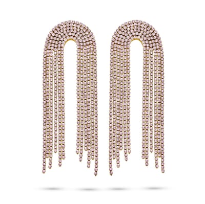 CO88 Collection Oorbellen Dames - Oorhangers met Zirkonia - 86,6x27,4mm - Roze - Staal - Goudkleurig - 8CE-70539