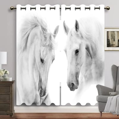 Paard Dunne Stoffen Gordijnen Voor De Slaapkamer Dierlijke Gordijnen In Woonkamer Gordijn Voor Raam Huisdecoratie Hoge Verduistering(40%-65%) 2 stuks W65xH165(CM)x2PCS-Grommet Top